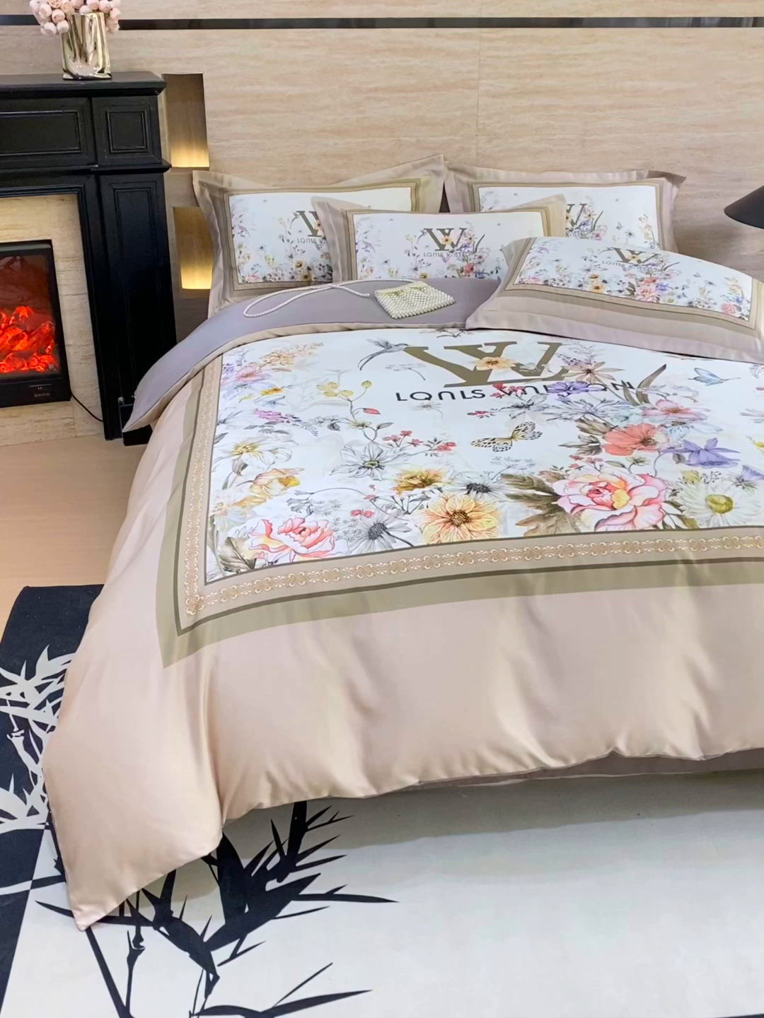 91家纺网 家纺一手货源 找家纺 大麦乐田 2025新款轻奢高端数码印花四件套系列 维密 浅棕