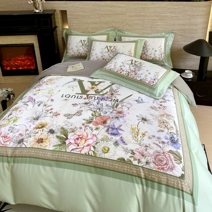 91家纺网 家纺一手货源 找家纺 大麦乐田 2025新款轻奢高端数码印花四件套系列 维密 奶油绿