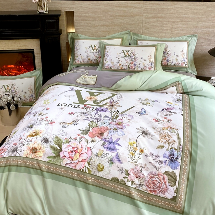 91家纺网 家纺一手货源 找家纺 大麦乐田 2025新款轻奢高端数码印花四件套系列 维密 奶油绿