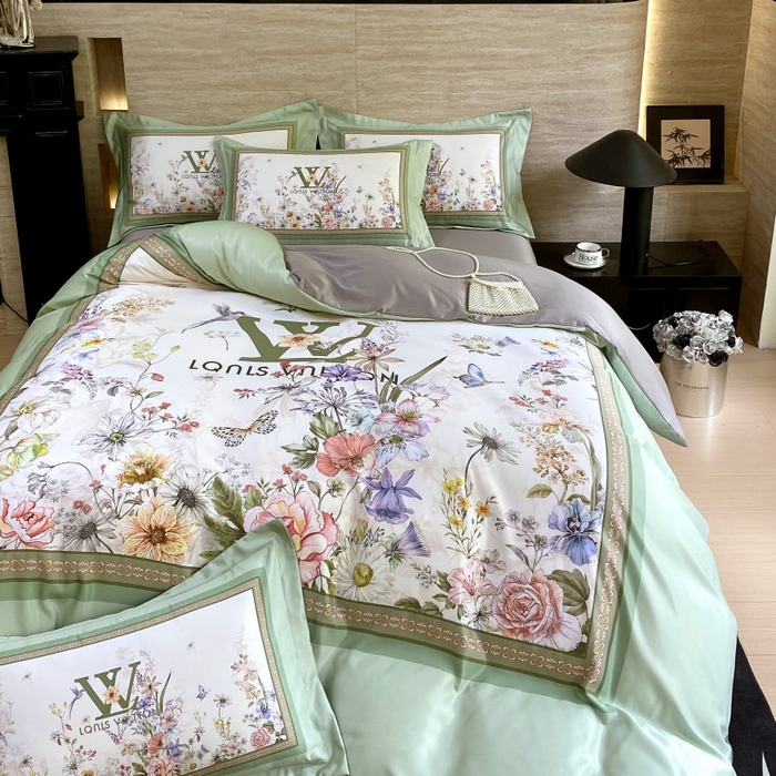 91家纺网 家纺一手货源 找家纺 大麦乐田 2025新款轻奢高端数码印花四件套系列 维密 奶油绿