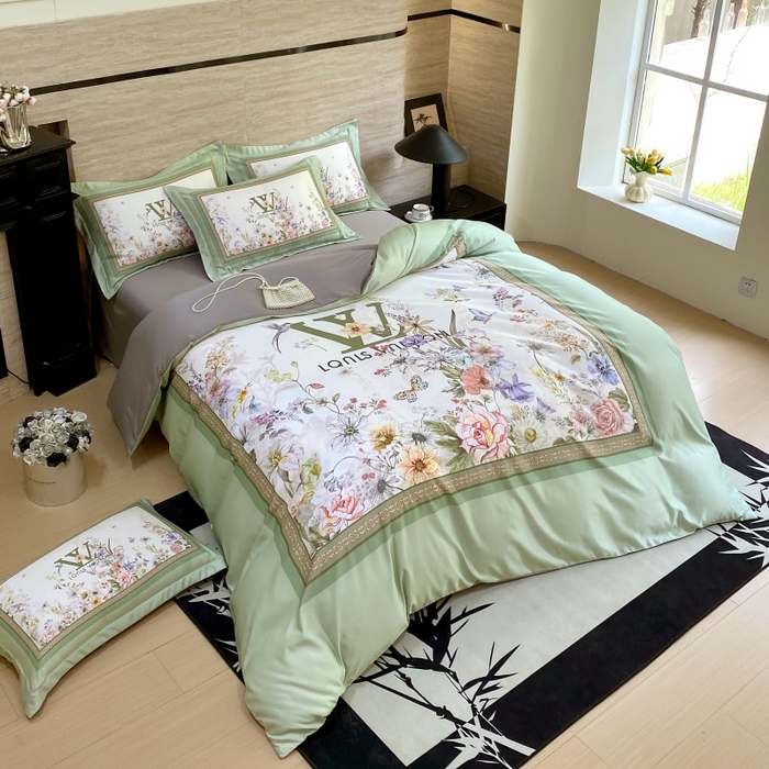 91家纺网 家纺一手货源 找家纺 大麦乐田 2025新款轻奢高端数码印花四件套系列 维密 奶油绿