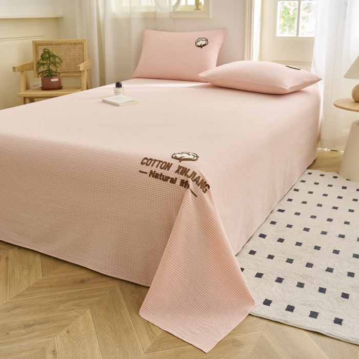 91家纺网 家纺一手货源 找家纺 早晨家纺 2025新款色织纯棉水洗棉毛巾绣床单 星曜床单-浅粉