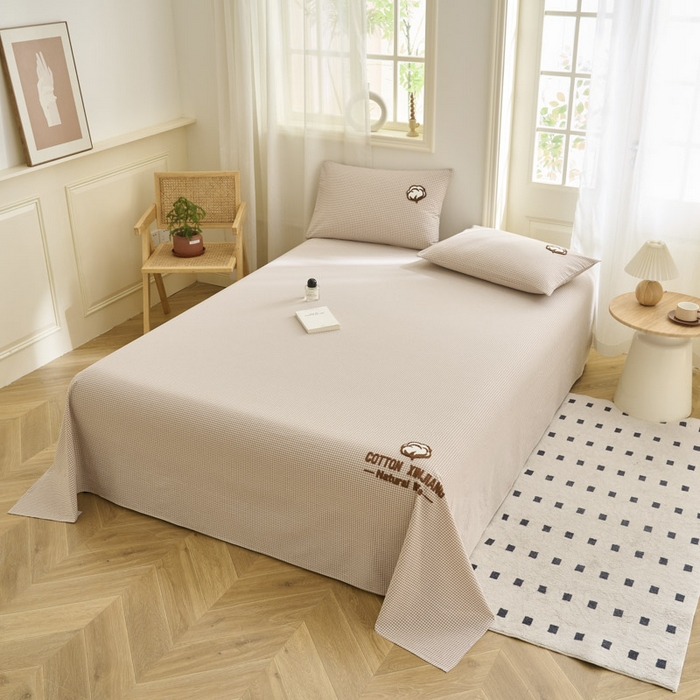 91家纺网 家纺一手货源 找家纺 早晨家纺 2025新款色织纯棉水洗棉毛巾绣床单 星曜床单-米咖