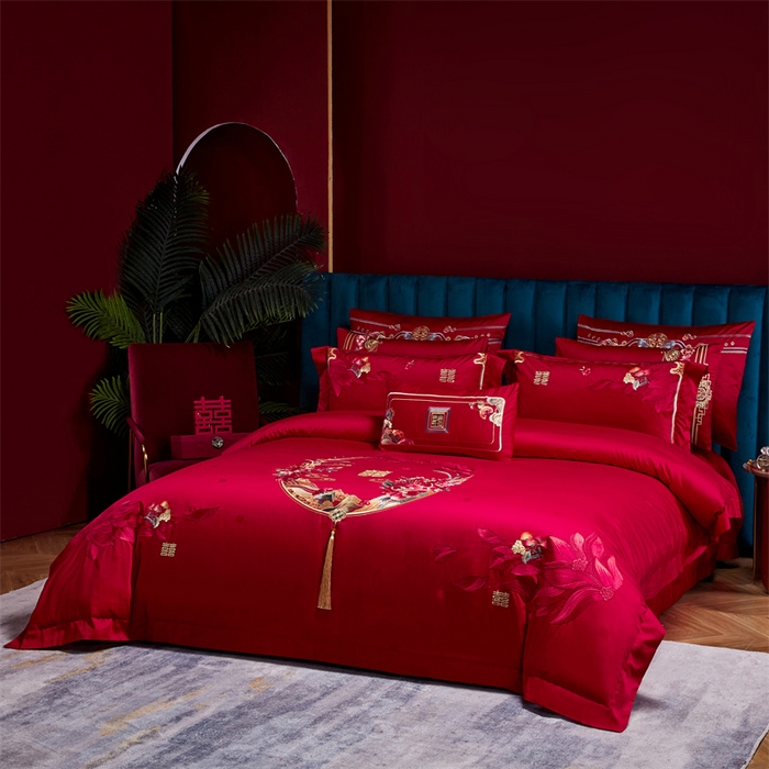 91家纺网 家纺一手货源 找家纺 （总）高大尚婚庆馆 2025新款60支双股长绒棉提花四件套多件套-婚庆系列