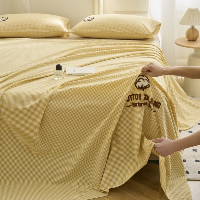 91家纺网 家纺一手货源 找家纺 早晨家纺 2025新款色织纯棉水洗棉毛巾绣床单 星曜床单-姜黄