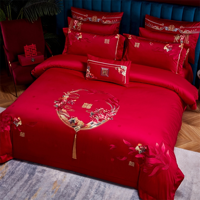 91家纺网 家纺一手货源 找家纺 （总）高大尚婚庆馆 2025新款60支双股长绒棉提花四件套多件套-婚庆系列