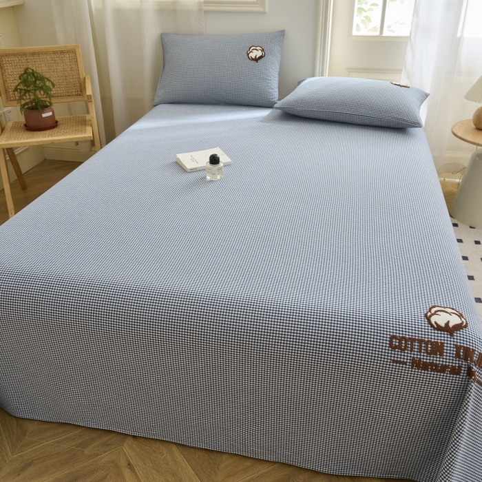 91家纺网 家纺一手货源 找家纺 早晨家纺 2025新款色织纯棉水洗棉毛巾绣床单 星曜床单-深蓝