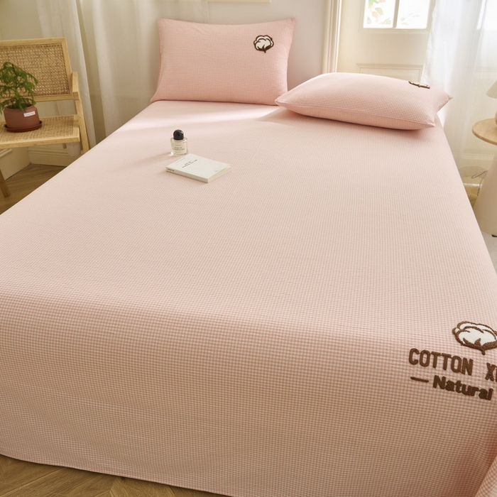 91家纺网 家纺一手货源 找家纺 早晨家纺 2025新款色织纯棉水洗棉毛巾绣床单 星曜床单-浅粉