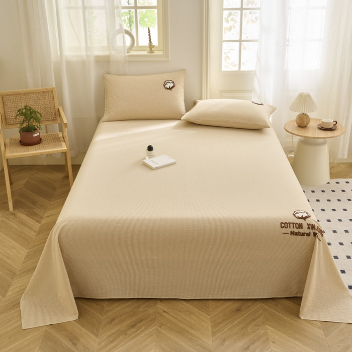 91家纺网 家纺一手货源 找家纺 早晨家纺 2025新款色织纯棉水洗棉毛巾绣床单 流年床单-姜黄