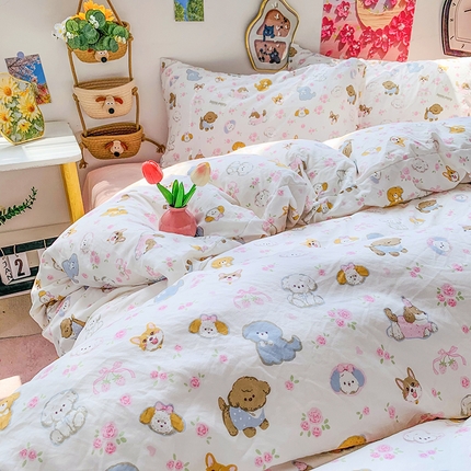 91家纺网 家纺一手货源 找家纺 （总）艾特你 2025新款印花水洗棉四件套学生宿舍三件套单被套ins风