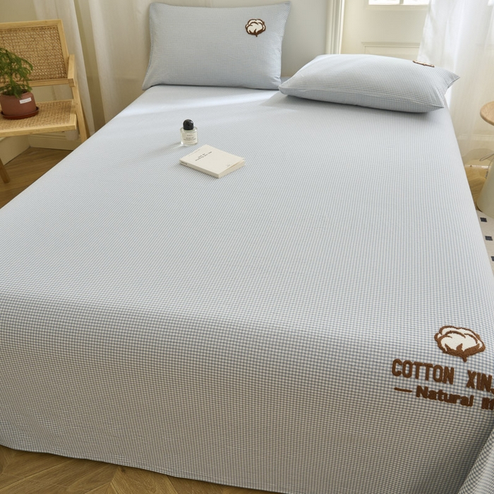 91家纺网 家纺一手货源 找家纺 早晨家纺 2025新款色织纯棉水洗棉毛巾绣床单 星曜床单-浅兰