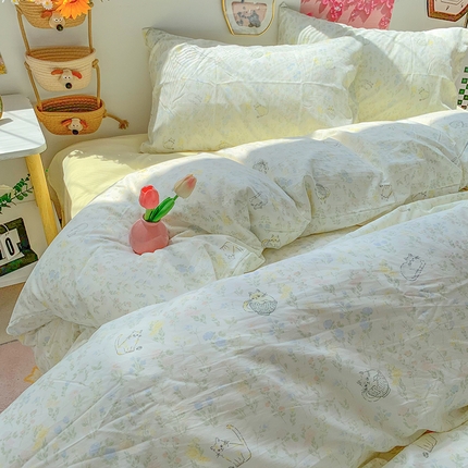 91家纺网 家纺一手货源 找家纺 （总）艾特你 2025新款印花水洗棉四件套学生宿舍三件套单被套ins风