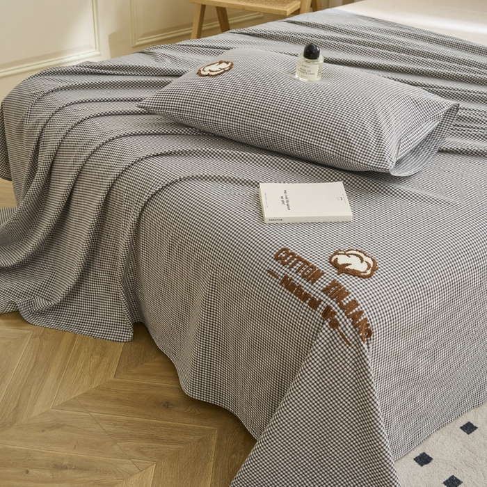 91家纺网 家纺一手货源 找家纺 早晨家纺 2025新款色织纯棉水洗棉毛巾绣床单 星曜床单-深灰