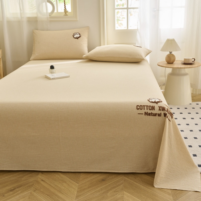 91家纺网 家纺一手货源 找家纺 早晨家纺 2025新款色织纯棉水洗棉毛巾绣床单 流年床单-姜黄