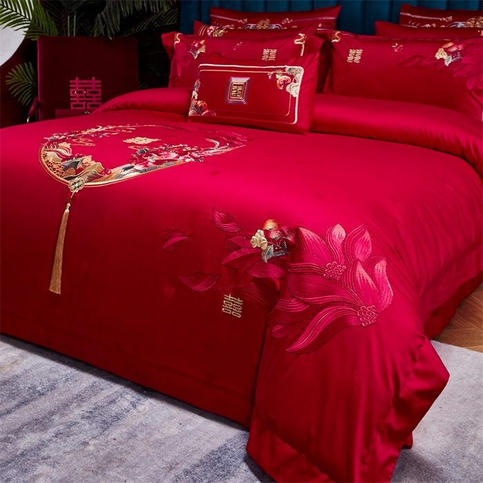 91家纺网 家纺一手货源 找家纺 （总）高大尚婚庆馆 2025新款60支双股长绒棉提花四件套多件套-婚庆系列