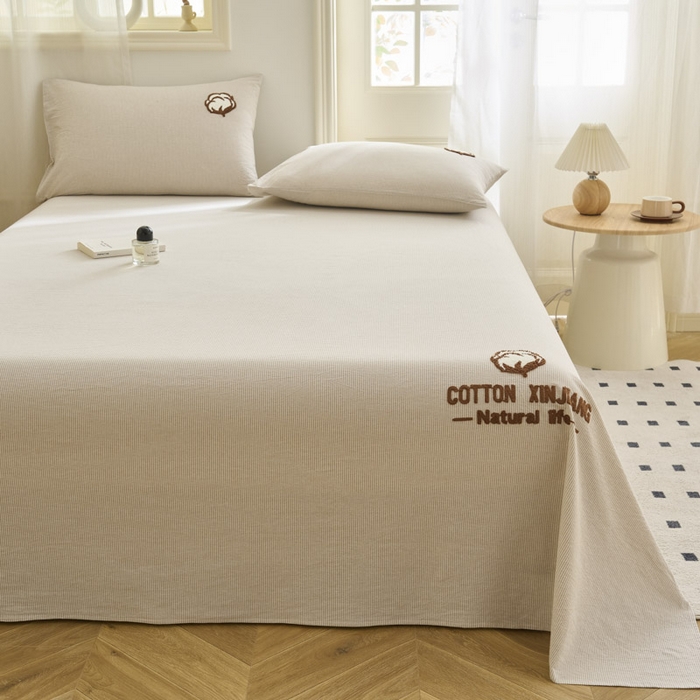 91家纺网 家纺一手货源 找家纺 早晨家纺 2025新款色织纯棉水洗棉毛巾绣床单 流年床单-米咖