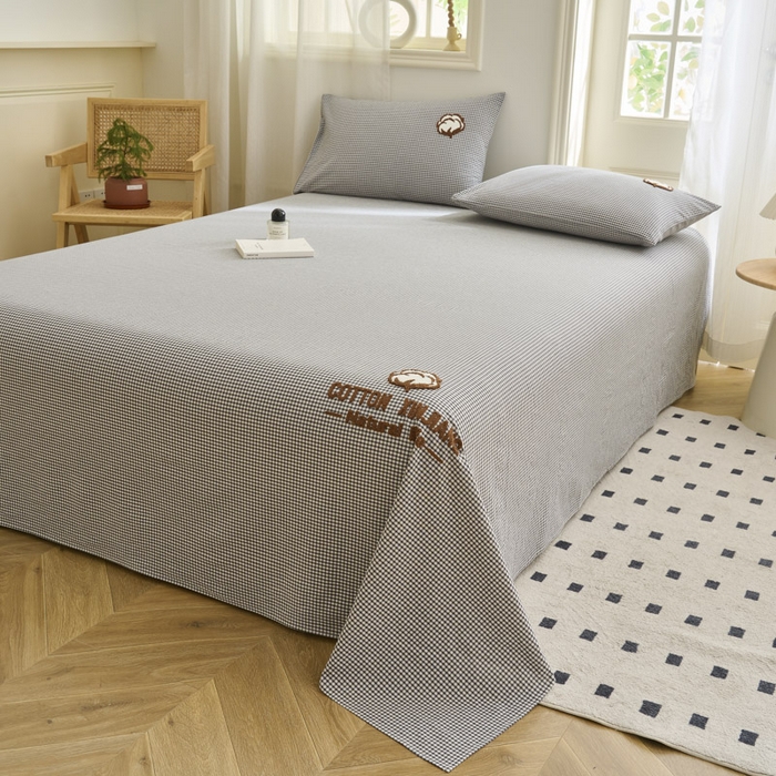 91家纺网 家纺一手货源 找家纺 早晨家纺 2025新款色织纯棉水洗棉毛巾绣床单 星曜床单-深灰