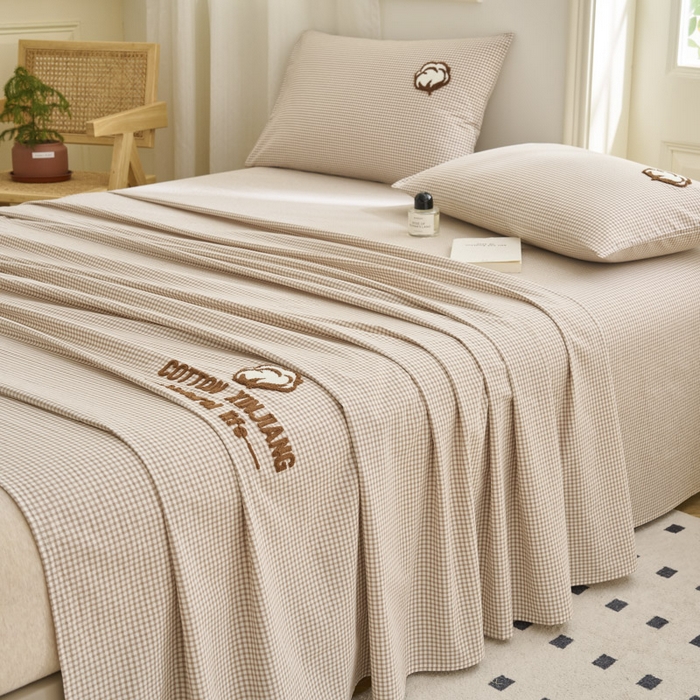 91家纺网 家纺一手货源 找家纺 早晨家纺 2025新款色织纯棉水洗棉毛巾绣床单 星曜床单-米咖