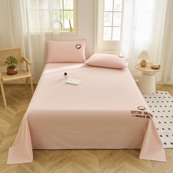 91家纺网 家纺一手货源 找家纺 早晨家纺 2025新款色织纯棉水洗棉毛巾绣床单 星曜床单-浅粉