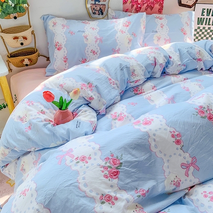 91家纺网 家纺一手货源 找家纺 （总）艾特你 2025新款印花水洗棉四件套学生宿舍三件套单被套ins风