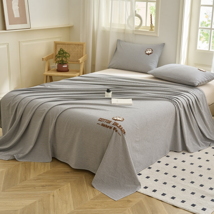 91家纺网 家纺一手货源 找家纺 早晨家纺 2025新款色织纯棉水洗棉毛巾绣床单 星曜床单-深灰