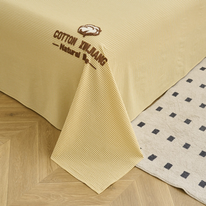 91家纺网 家纺一手货源 找家纺 早晨家纺 2025新款色织纯棉水洗棉毛巾绣床单 星曜床单-姜黄