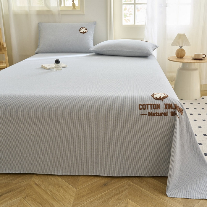 91家纺网 家纺一手货源 找家纺 早晨家纺 2025新款色织纯棉水洗棉毛巾绣床单 流年床单-深兰