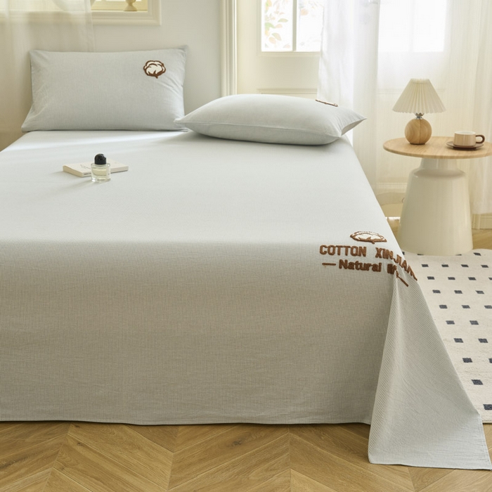 91家纺网 家纺一手货源 找家纺 早晨家纺 2025新款色织纯棉水洗棉毛巾绣床单 流年床单-浅兰