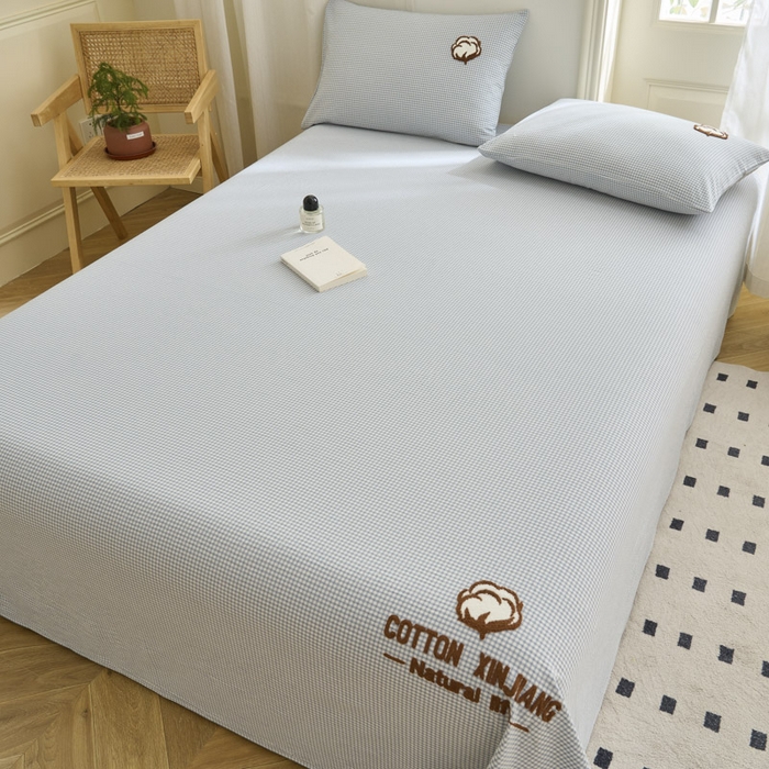 91家纺网 家纺一手货源 找家纺 早晨家纺 2025新款色织纯棉水洗棉毛巾绣床单 星曜床单-浅兰