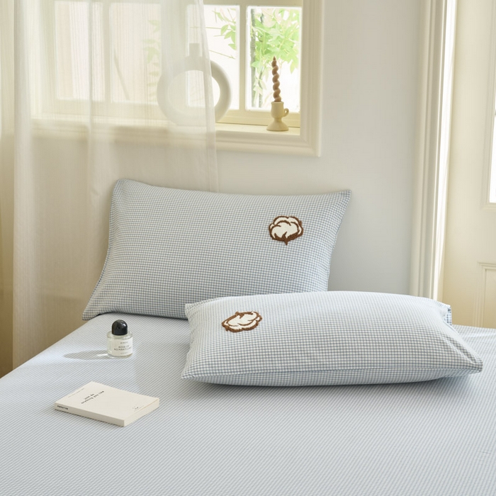 91家纺网 家纺一手货源 找家纺 早晨家纺 2025新款色织纯棉水洗棉毛巾绣床单 星曜床单-浅兰