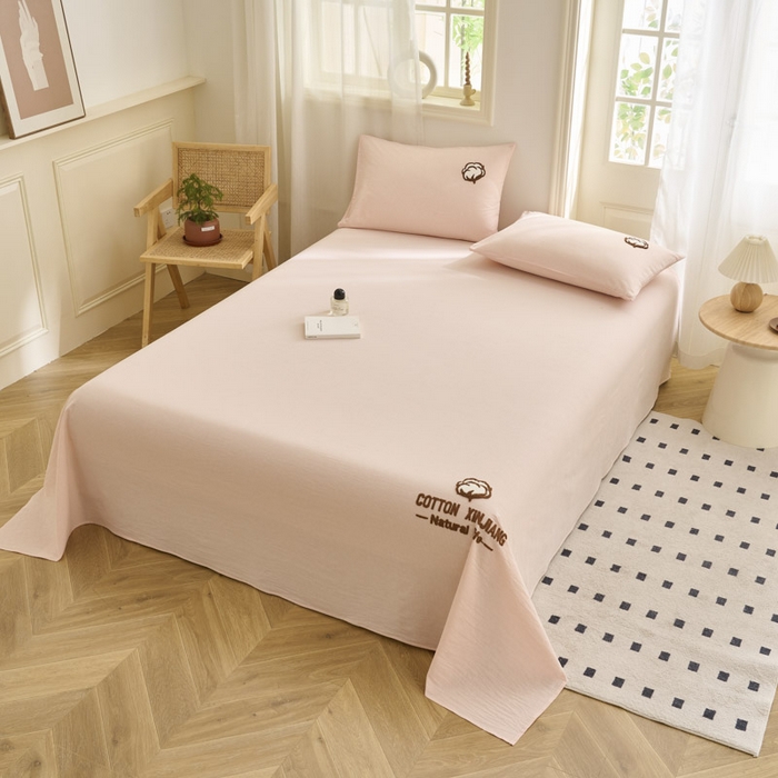 91家纺网 家纺一手货源 找家纺 早晨家纺 2025新款色织纯棉水洗棉毛巾绣床单 流年床单-浅粉