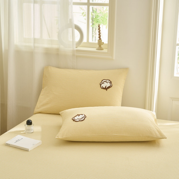 91家纺网 家纺一手货源 找家纺 早晨家纺 2025新款色织纯棉水洗棉毛巾绣床单 星曜床单-姜黄