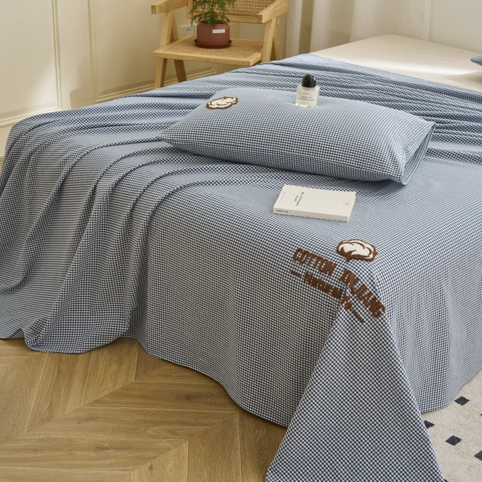 91家纺网 家纺一手货源 找家纺 早晨家纺 2025新款色织纯棉水洗棉毛巾绣床单 星曜床单-深蓝