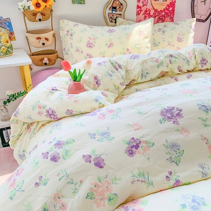 艾特你 2025新款印花水洗棉四件套 紫色烂漫