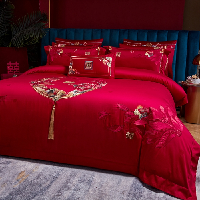 91家纺网 家纺一手货源 找家纺 （总）高大尚婚庆馆 2025新款60支双股长绒棉提花四件套多件套-婚庆系列