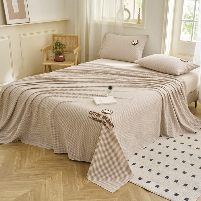 91家纺网 家纺一手货源 找家纺 早晨家纺 2025新款色织纯棉水洗棉毛巾绣床单 星曜床单-米咖