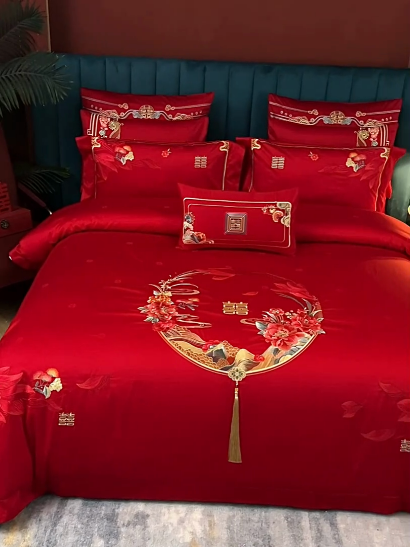 91家纺网 家纺一手货源 找家纺 （总）高大尚婚庆馆 2025新款60支双股长绒棉提花四件套多件套-婚庆系列