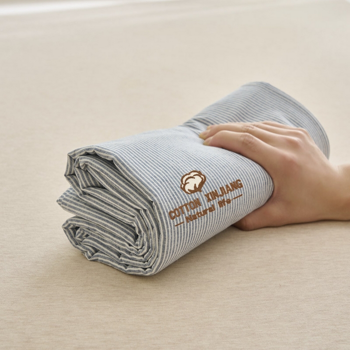 91家纺网 家纺一手货源 找家纺 早晨家纺 2025新款色织纯棉水洗棉毛巾绣床单 流年床单-深兰