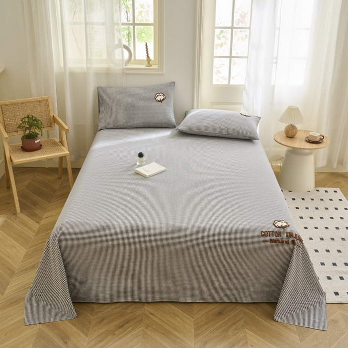 91家纺网 家纺一手货源 找家纺 早晨家纺 2025新款色织纯棉水洗棉毛巾绣床单 星曜床单-深灰