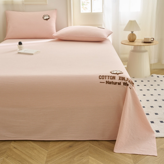 91家纺网 家纺一手货源 找家纺 早晨家纺 2025新款色织纯棉水洗棉毛巾绣床单 星曜床单-浅粉