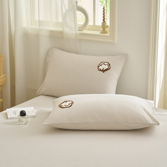 91家纺网 家纺一手货源 找家纺 早晨家纺 2025新款色织纯棉水洗棉毛巾绣床单 流年床单-米咖