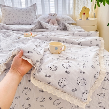 91家纺网 家纺一手货源 找家纺 （总）梦可莱家居 2025夏季新款木棉夏被镂空花边床盖四件套