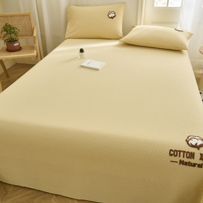 91家纺网 家纺一手货源 找家纺 早晨家纺 2025新款色织纯棉水洗棉毛巾绣床单 星曜床单-姜黄