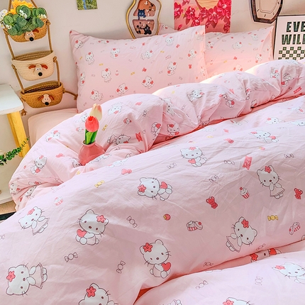 91家纺网 家纺一手货源 找家纺 （总）艾特你 2025新款印花水洗棉四件套学生宿舍三件套单被套ins风