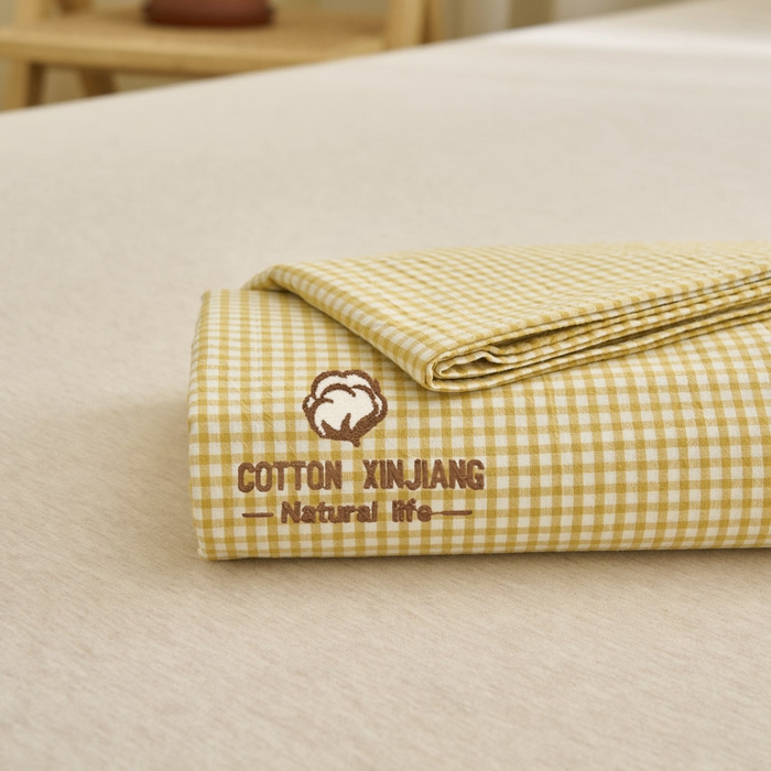 91家纺网 家纺一手货源 找家纺 早晨家纺 2025新款色织纯棉水洗棉毛巾绣床单 星曜床单-姜黄