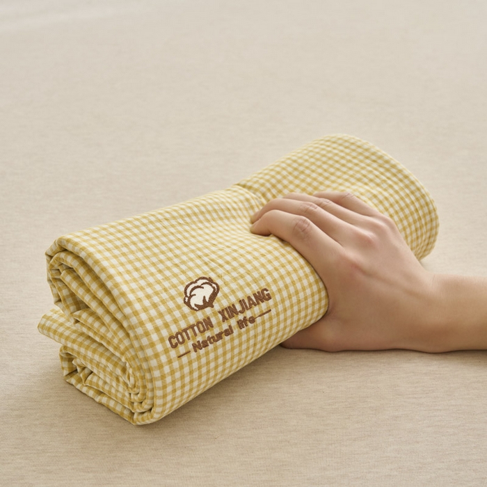 91家纺网 家纺一手货源 找家纺 早晨家纺 2025新款色织纯棉水洗棉毛巾绣床单 星曜床单-姜黄