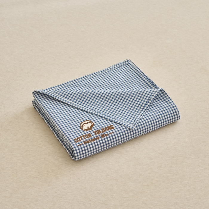 91家纺网 家纺一手货源 找家纺 早晨家纺 2025新款色织纯棉水洗棉毛巾绣床单 星曜床单-深蓝