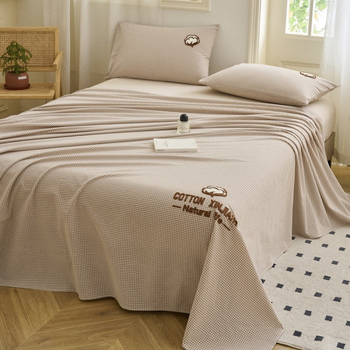 91家纺网 家纺一手货源 找家纺 早晨家纺 2025新款色织纯棉水洗棉毛巾绣床单 星曜床单-米咖