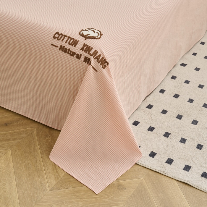 91家纺网 家纺一手货源 找家纺 早晨家纺 2025新款色织纯棉水洗棉毛巾绣床单 星曜床单-浅粉