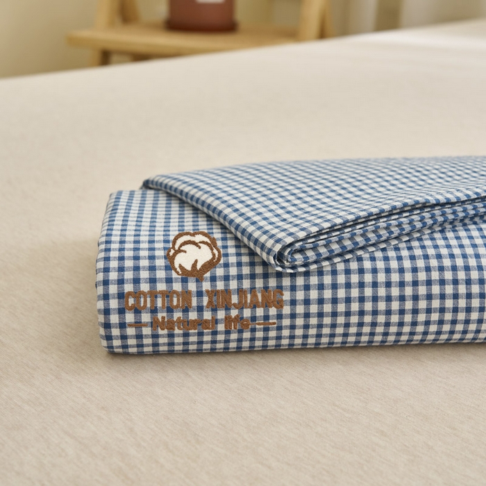 91家纺网 家纺一手货源 找家纺 早晨家纺 2025新款色织纯棉水洗棉毛巾绣床单 星曜床单-深蓝